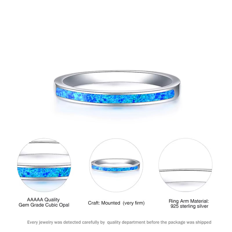 Luxury Female Blue White Opal Stone Ring Boho Fashion Silver Color Big round Ring Promise Love Engagement Rings for Women