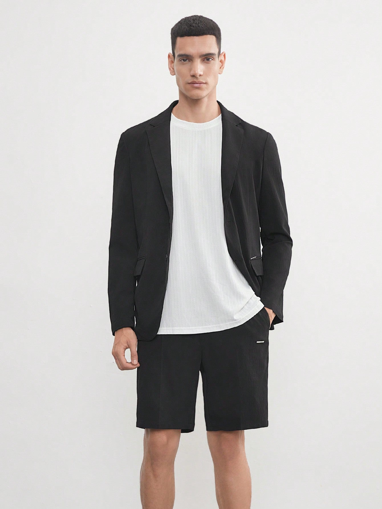 AKNOTIC Business Casual Easy Care 2Pcs Men'S Old Money Style Black Woven Stretch Wash-And-Wear Wrinkle-Free Suit for Summer