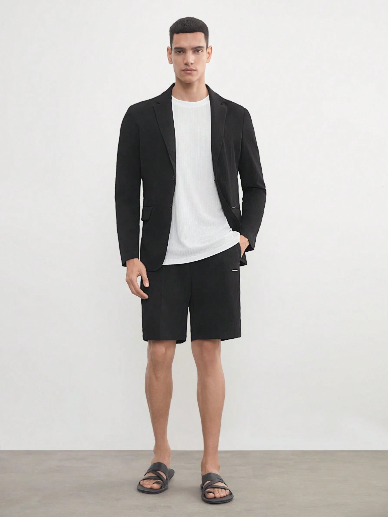 AKNOTIC Business Casual Easy Care 2Pcs Men'S Old Money Style Black Woven Stretch Wash-And-Wear Wrinkle-Free Suit for Summer