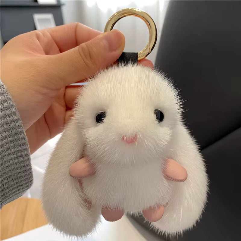 15Cm Fluffy Rabbit Fur Pompon Bunny Keychain Soft Cute Rabbit Toy Key Chain Bag Decoration Accessories Gift for Girls