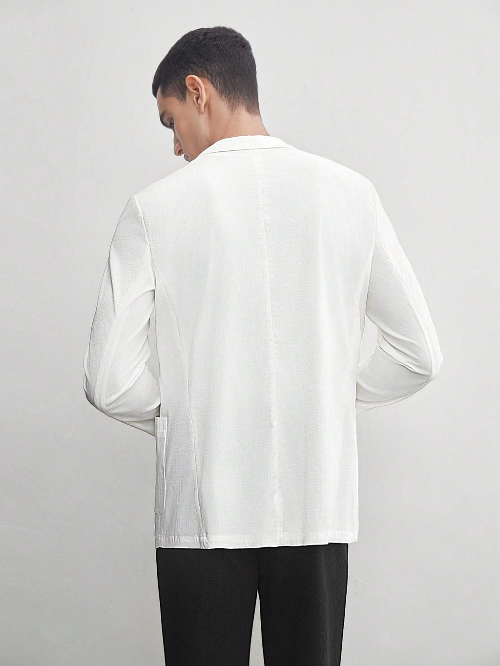 AKNOTIC Business Casual Linen-Like Men'S Old Money Style White Solid Woven Blazer for Summer, for Fall Winter