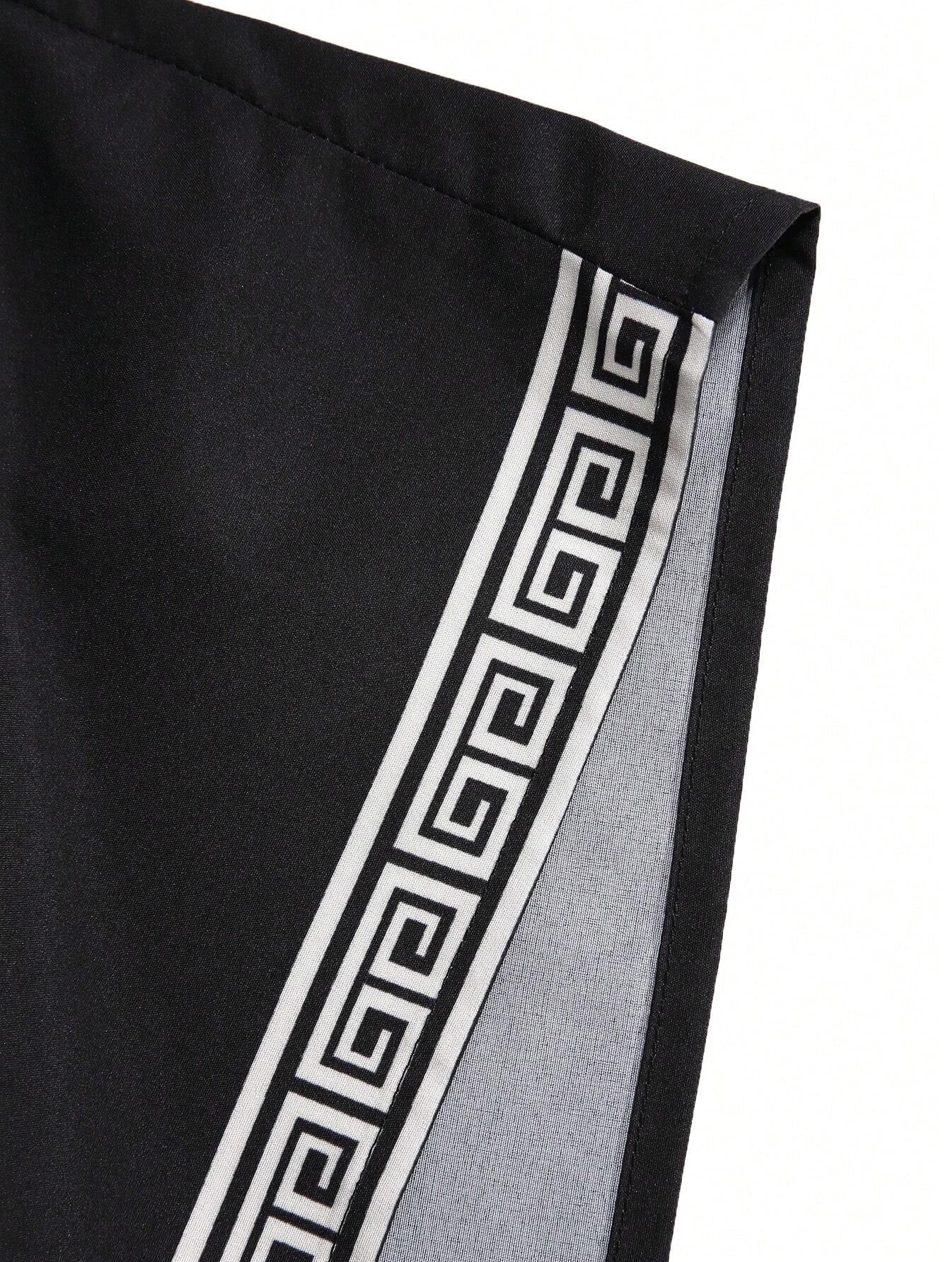 Manfinity Homme Men'S Casual Vacation Geometric Print Short Sleeve Button down Shirt and Shorts Set with Collar, Boyfriend Gift