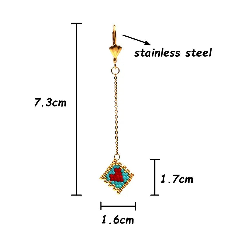 Sweet Love Heart Earrings Miyuki Boho Jewelry Red Wedding Long Drop Earring Women Accessories Pendientes Korean Earring