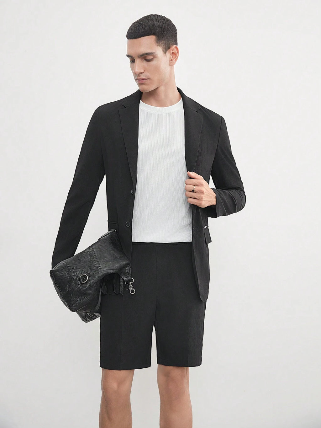 AKNOTIC Business Casual Easy Care 2Pcs Men'S Old Money Style Black Woven Stretch Wash-And-Wear Wrinkle-Free Suit for Summer