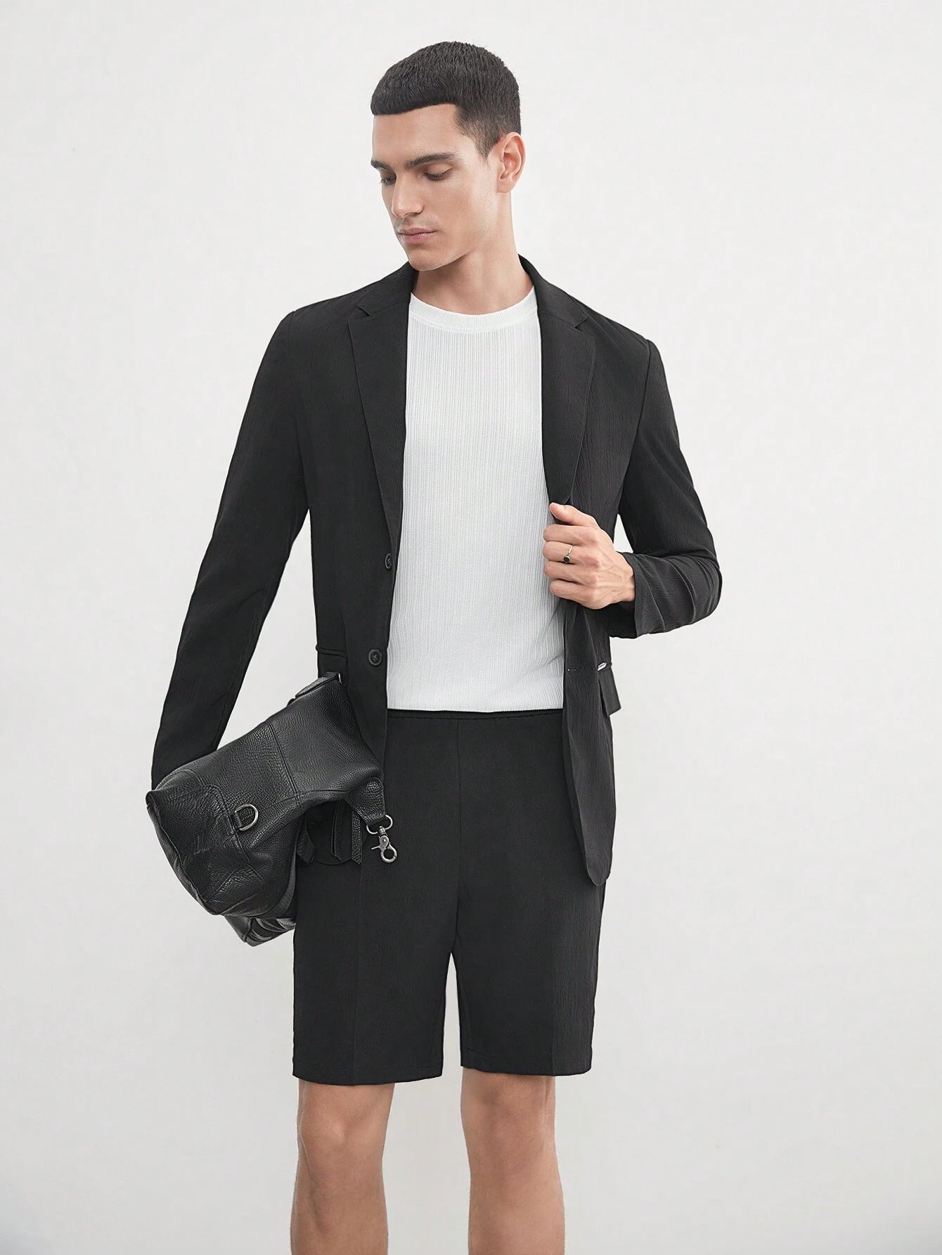 AKNOTIC Business Casual Easy Care 2Pcs Men'S Old Money Style Black Woven Stretch Wash-And-Wear Wrinkle-Free Suit for Summer