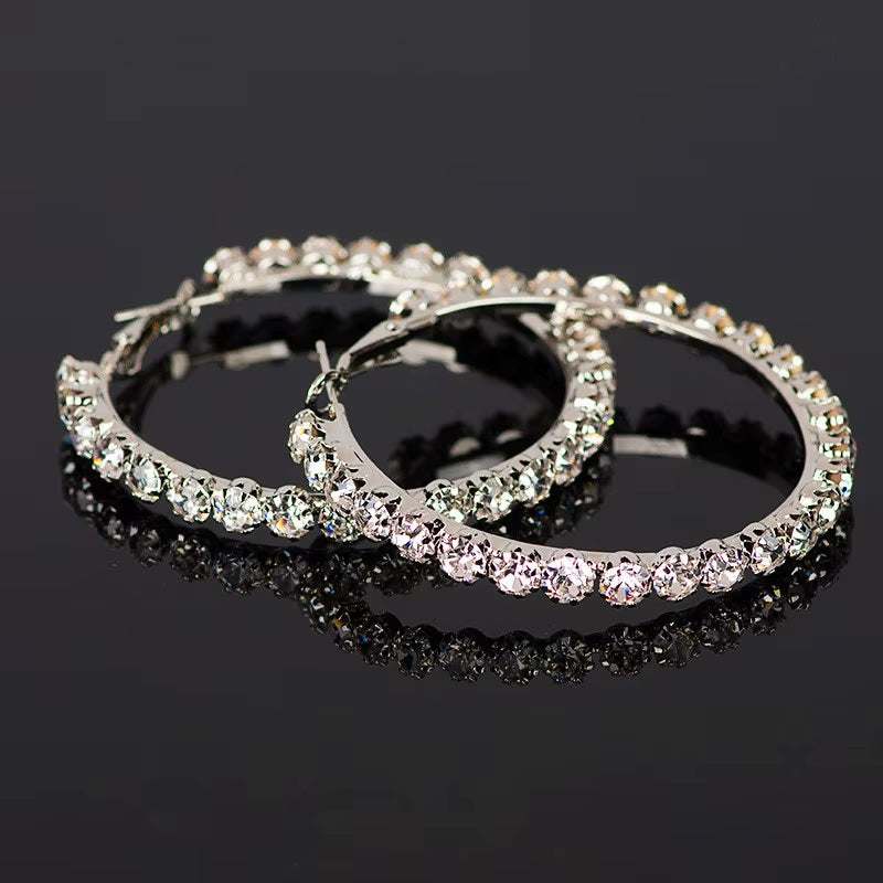 Luxury Female Big White round Hoop Earrings Fashion Gold Color Color Wedding Earrings Double Zircon Stone Earrings for Women