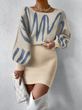 Chiquease Graphic Pattern Batwing Sleeve Sweater Dress Fall Winter Cloth for Women