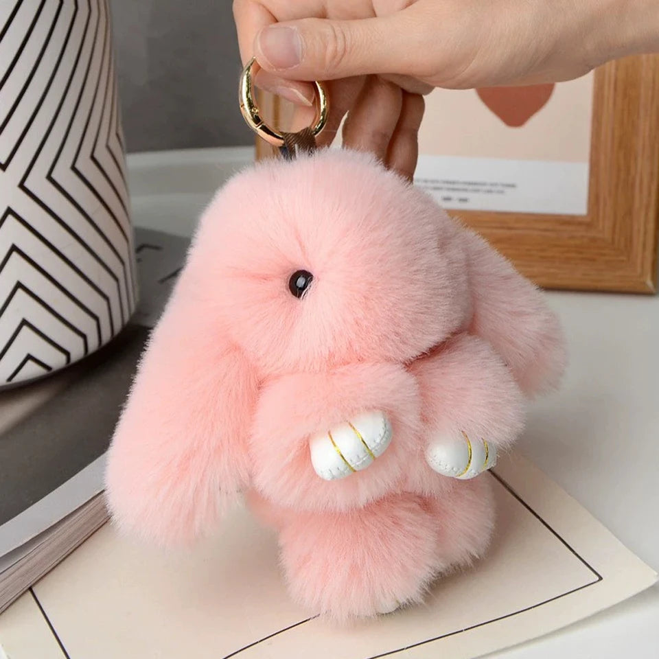 15Cm Fluffy Rabbit Fur Pompon Bunny Keychain Soft Cute Rabbit Toy Key Chain Bag Decoration Accessories Gift for Girls