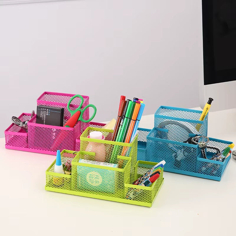 1Pc Fashion Multifunctional Office Stationery Desk Organizer Mesh Collection Pen Holder Organizer Box Office School Supplies