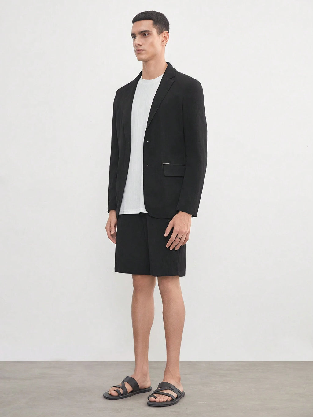 AKNOTIC Business Casual Easy Care 2Pcs Men'S Old Money Style Black Woven Stretch Wash-And-Wear Wrinkle-Free Suit for Summer