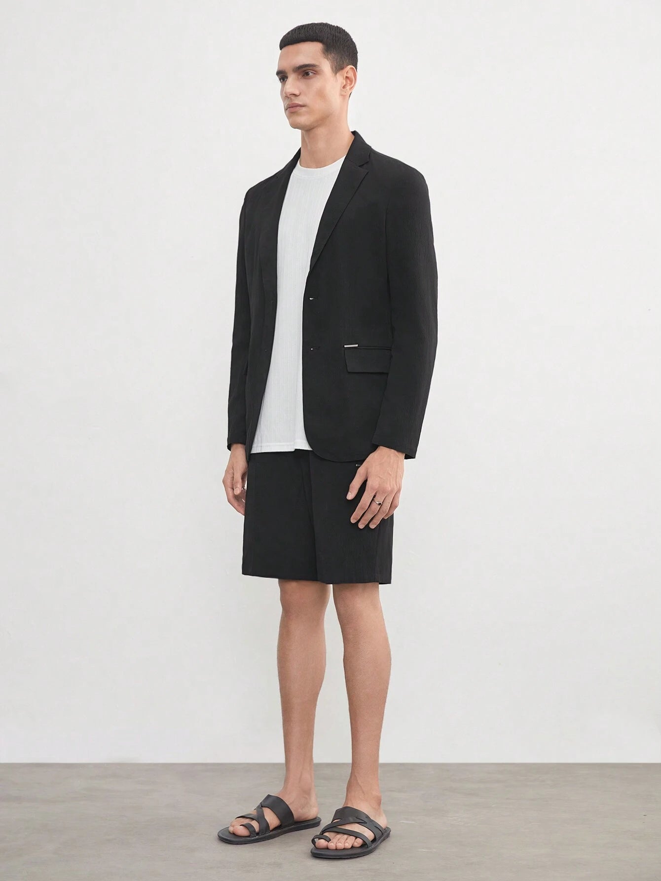 AKNOTIC Business Casual Easy Care 2Pcs Men'S Old Money Style Black Woven Stretch Wash-And-Wear Wrinkle-Free Suit for Summer