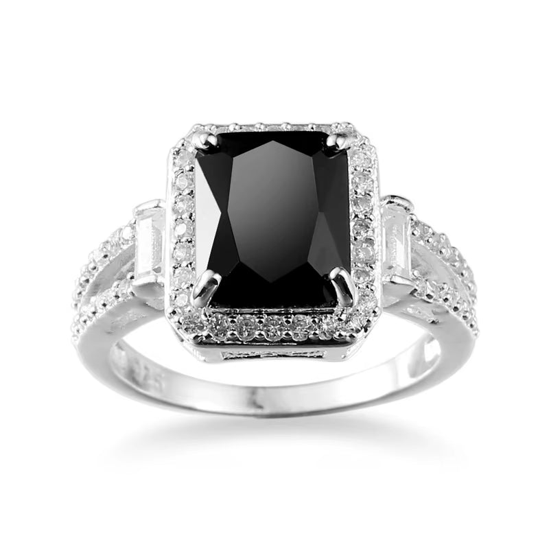 Real 925 Sterling Silver Ring for Women Black Zircon Stone Ring for Women Romantic Gift Engagement Jewelry Anillos Mujer