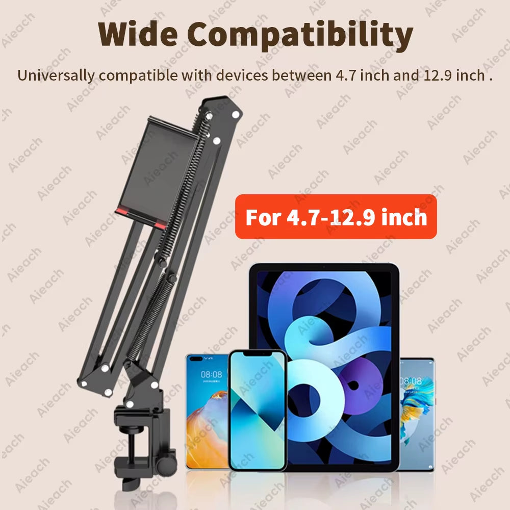 Tablet Holder for Bed with Long Metal Arm Ipad Stand Tablet Bracket 360° Rotating Bed Phone Mount for 4.5~12.9 Inch Phone Tablet