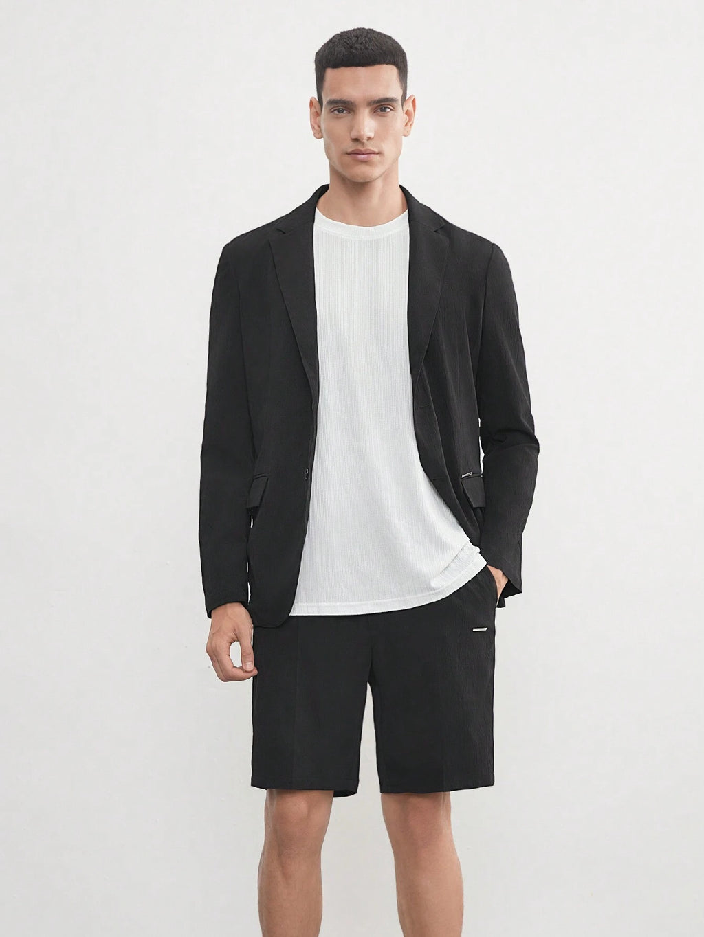 AKNOTIC Business Casual Easy Care 2Pcs Men'S Old Money Style Black Woven Stretch Wash-And-Wear Wrinkle-Free Suit for Summer