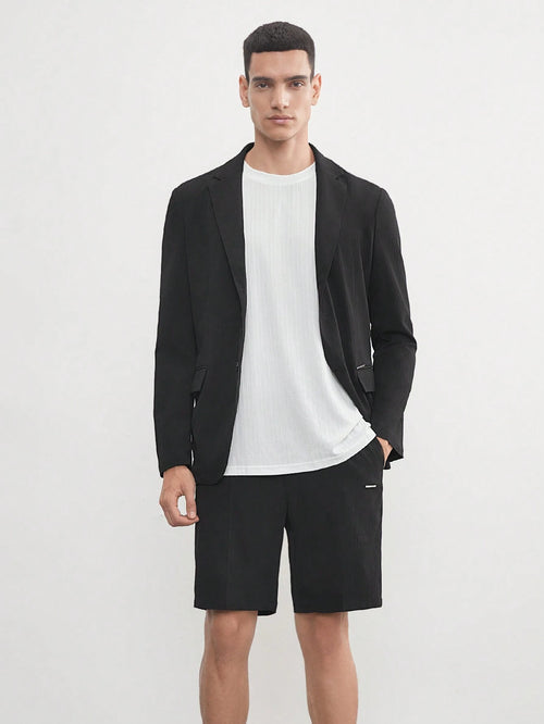 AKNOTIC Business Casual Easy Care 2Pcs Men'S Old Money Style Black Woven Stretch Wash-And-Wear Wrinkle-Free Suit for Summer