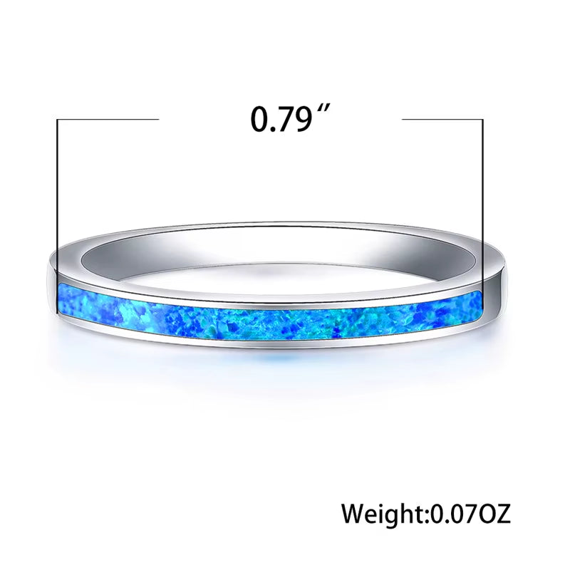 Luxury Female Blue White Opal Stone Ring Boho Fashion Silver Color Big round Ring Promise Love Engagement Rings for Women