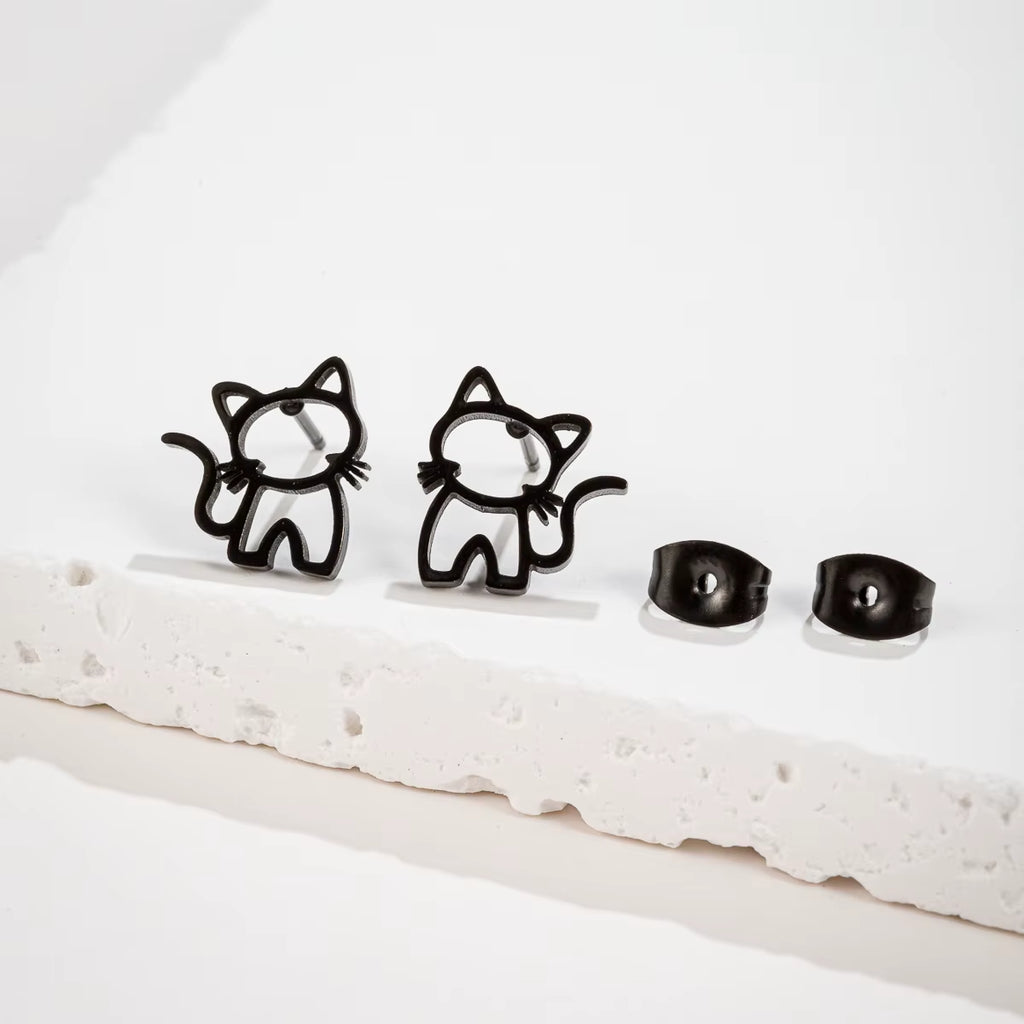 1 Pair Cute Cat Stainless Steel Stud Earrings for Mens Womens Punk Students Gifts Trend Fashion Small Ear Studs Jewelry