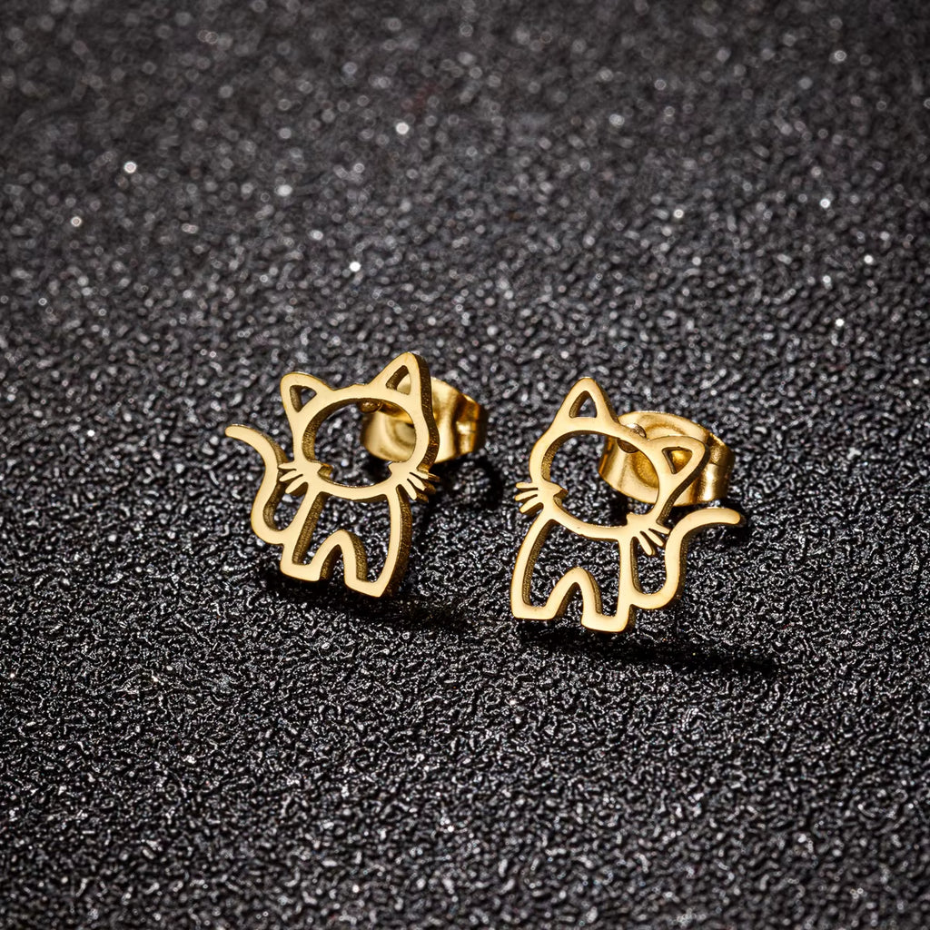 1 Pair Cute Cat Stainless Steel Stud Earrings for Mens Womens Punk Students Gifts Trend Fashion Small Ear Studs Jewelry