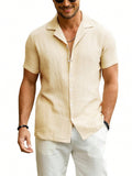 Men'S Slim Fit Cuban Collar Short Sleeve Guayabera Casual Shirt, Suitable for Weddings, Beaches, Summer