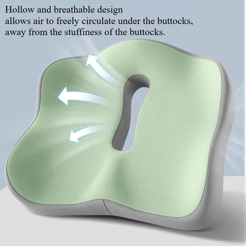 1Pc Memory Foam Seat Cushion - 3D Ergonomic Support| Light Green & Grey, Washable Polyester, Car/Office Essentials
