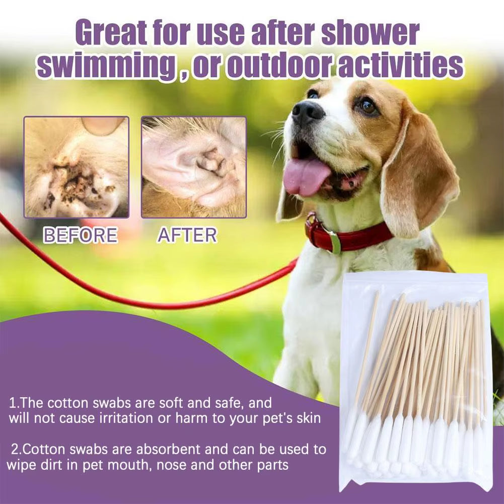 50/100Pcs Pet Ear Cleaner Cotton Buds Dog Ear Cleaner Cotton Swab Sticks Cotton Buds for Dog Cat Ear Wax Removal Pet Supplies