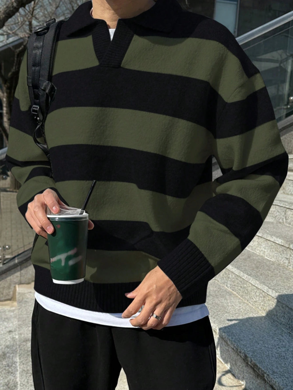 DAZY Men'S Striped Color Block Knitted Fall Sweater, Grunge Style