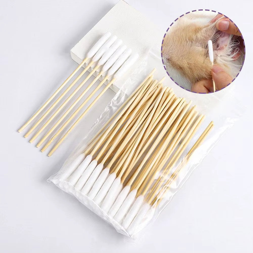 50/100Pcs Pet Ear Cleaner Cotton Buds Dog Ear Cleaner Cotton Swab Sticks Cotton Buds for Dog Cat Ear Wax Removal Pet Supplies