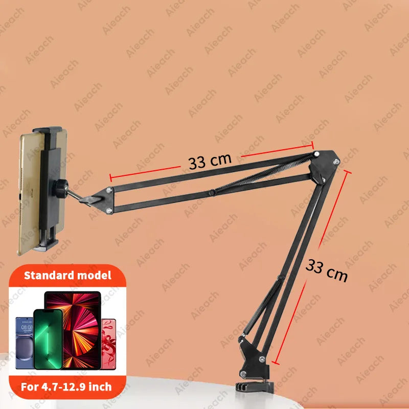 Tablet Holder for Bed with Long Metal Arm Ipad Stand Tablet Bracket 360° Rotating Bed Phone Mount for 4.5~12.9 Inch Phone Tablet