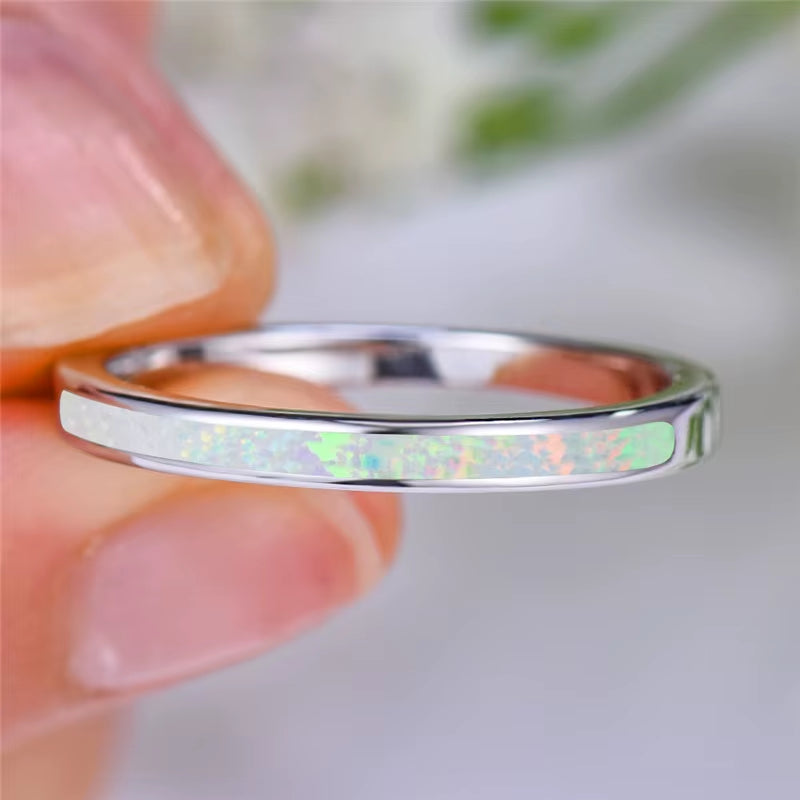 Luxury Female Blue White Opal Stone Ring Boho Fashion Silver Color Big round Ring Promise Love Engagement Rings for Women
