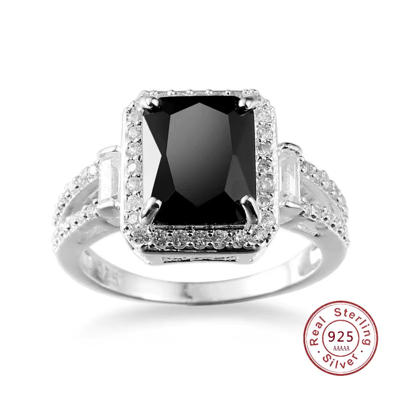 Real 925 Sterling Silver Ring for Women Black Zircon Stone Ring for Women Romantic Gift Engagement Jewelry Anillos Mujer
