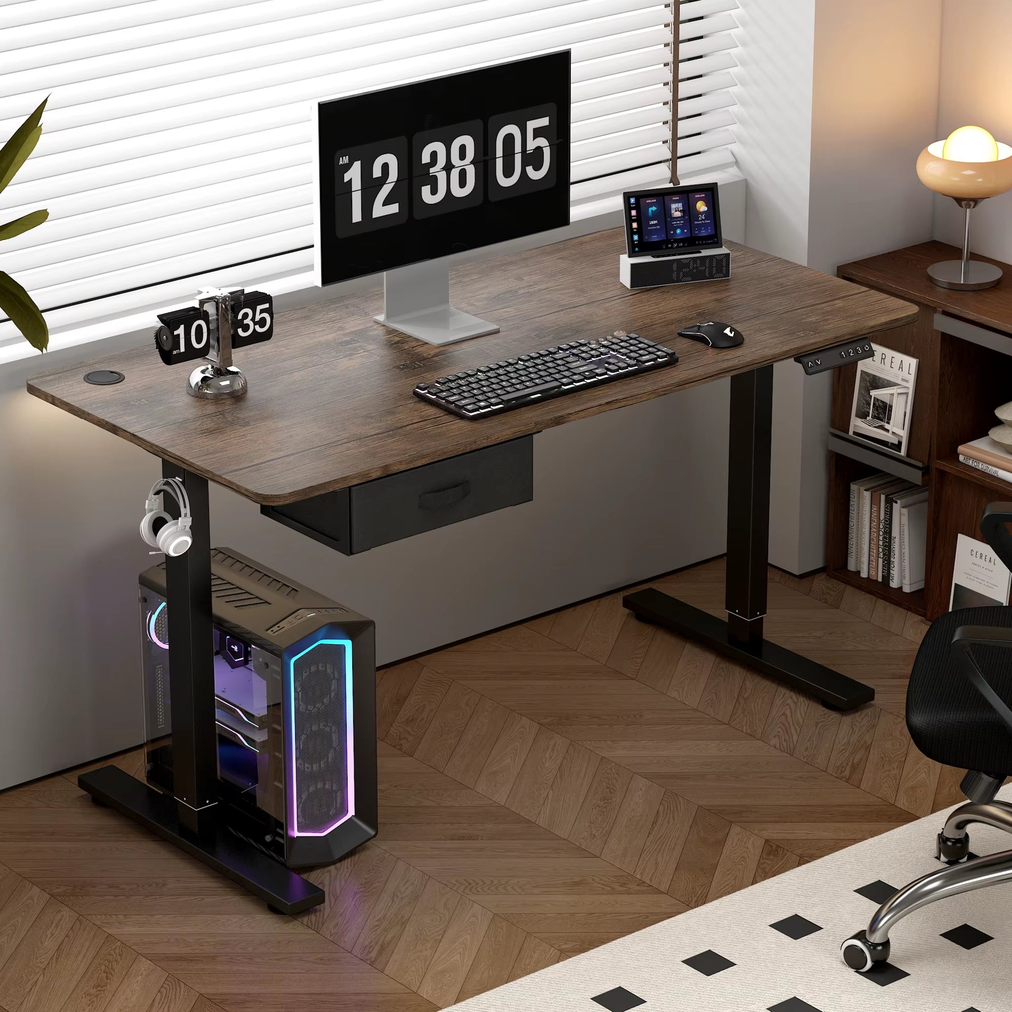 Electric Standing Desk Sit Stand Table Height Adjustable Electric Computer Desk USB Charging Port Drawer for Home Office-100Cm