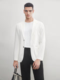 AKNOTIC Business Casual Linen-Like Men'S Old Money Style White Solid Woven Blazer for Summer, for Fall Winter
