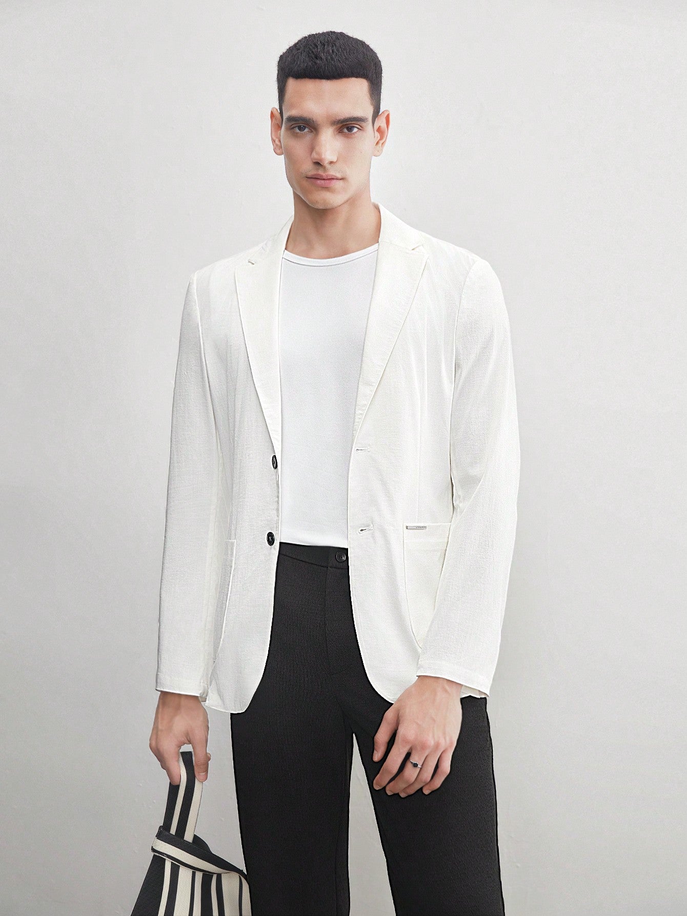 AKNOTIC Business Casual Linen-Like Men'S Old Money Style White Solid Woven Blazer for Summer, for Fall Winter