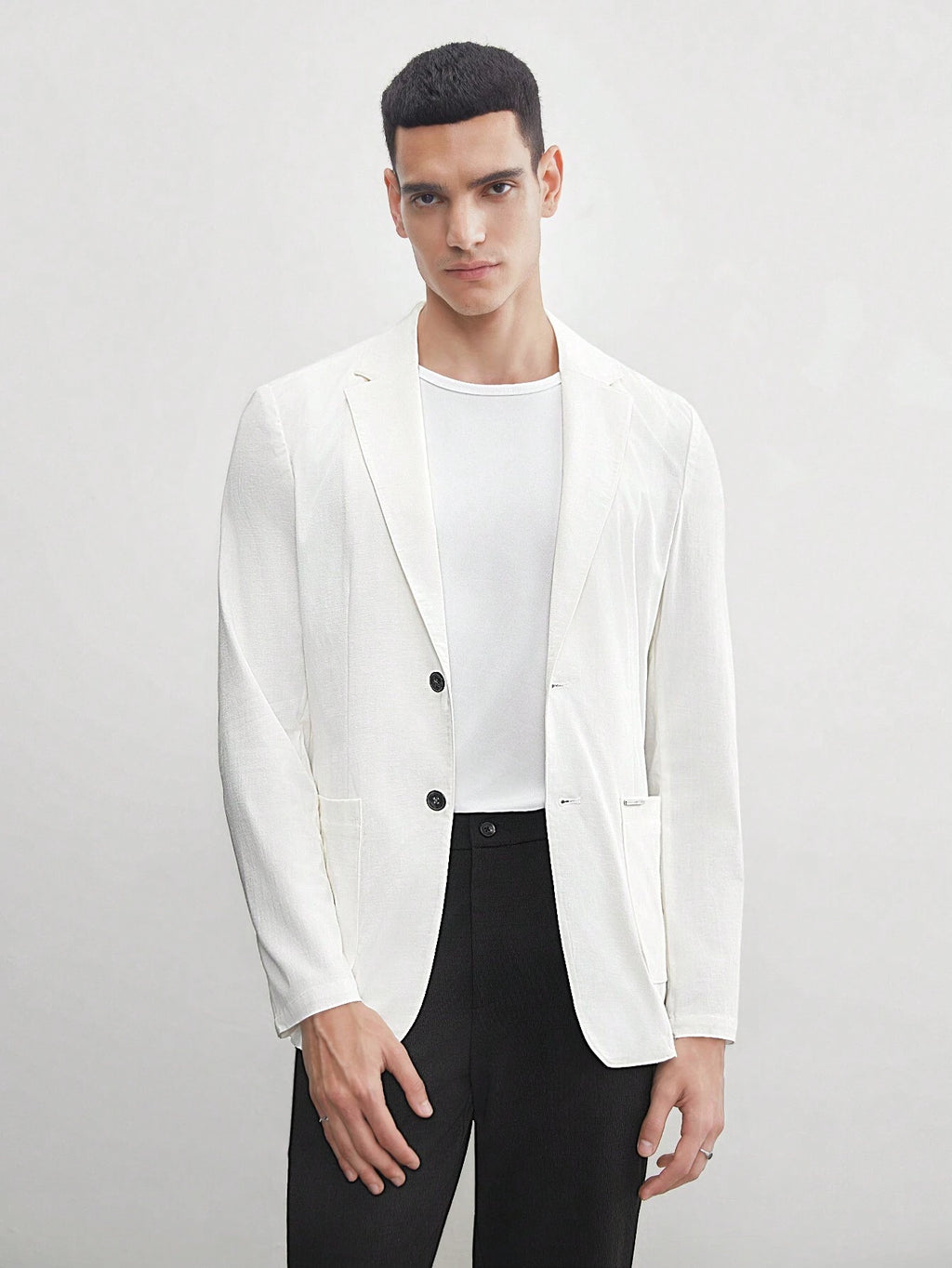 AKNOTIC Business Casual Linen-Like Men'S Old Money Style White Solid Woven Blazer for Summer, for Fall Winter