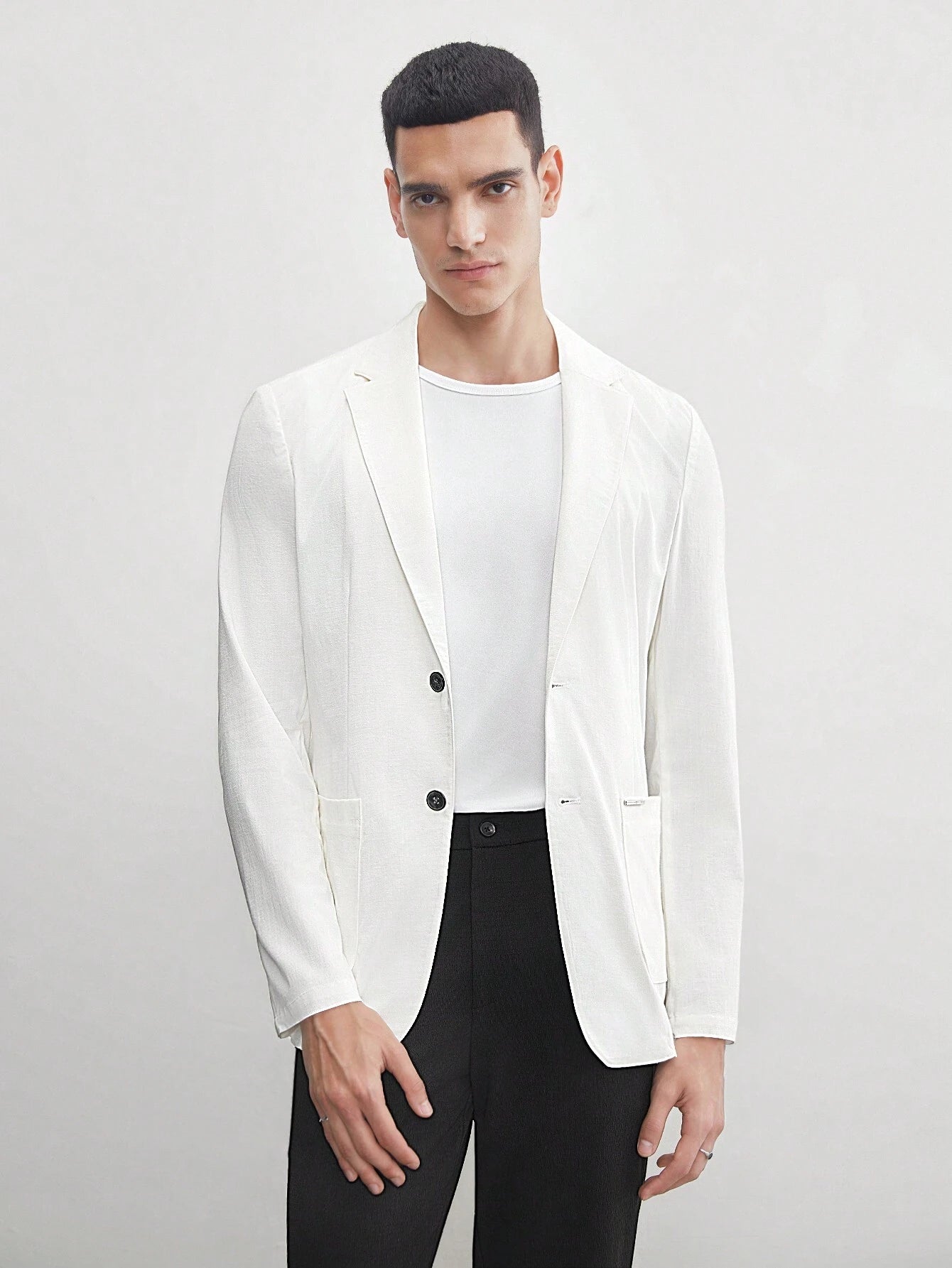 AKNOTIC Business Casual Linen-Like Men'S Old Money Style White Solid Woven Blazer for Summer, for Fall Winter