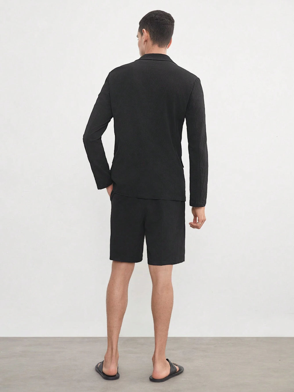 AKNOTIC Business Casual Easy Care 2Pcs Men'S Old Money Style Black Woven Stretch Wash-And-Wear Wrinkle-Free Suit for Summer