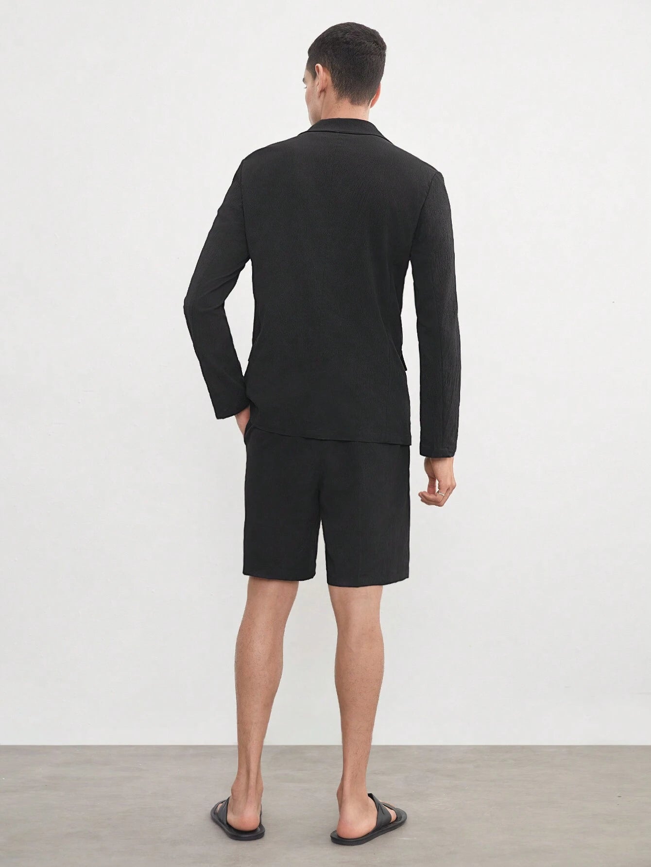 AKNOTIC Business Casual Easy Care 2Pcs Men'S Old Money Style Black Woven Stretch Wash-And-Wear Wrinkle-Free Suit for Summer