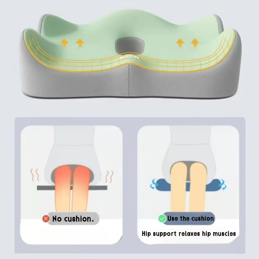 1Pc Memory Foam Seat Cushion - 3D Ergonomic Support| Light Green & Grey, Washable Polyester, Car/Office Essentials