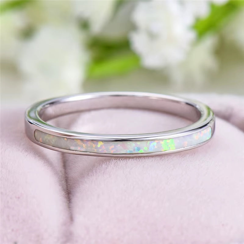 Luxury Female Blue White Opal Stone Ring Boho Fashion Silver Color Big round Ring Promise Love Engagement Rings for Women
