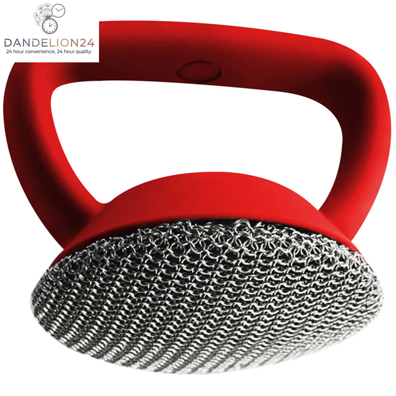 Cast Iron Scrubber 316 Stainless Steel Cast Iron Scrubber with Handle Steel Wool Scrubber round Chainmail Scrubber Brush Kitchen Gadgets