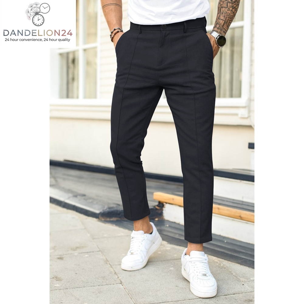 Men'S Double Fold Line Solid Color Casual Suit Pants