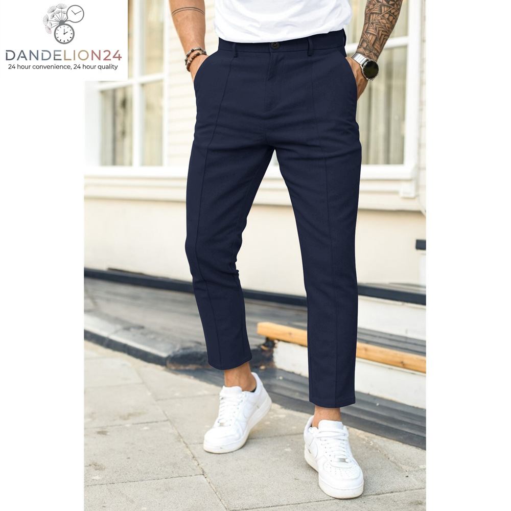 Men'S Double Fold Line Solid Color Casual Suit Pants