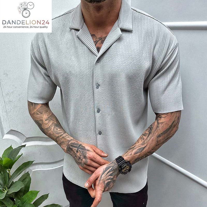 Men'S Cardigan Solid Color Short Sleeve Shirt