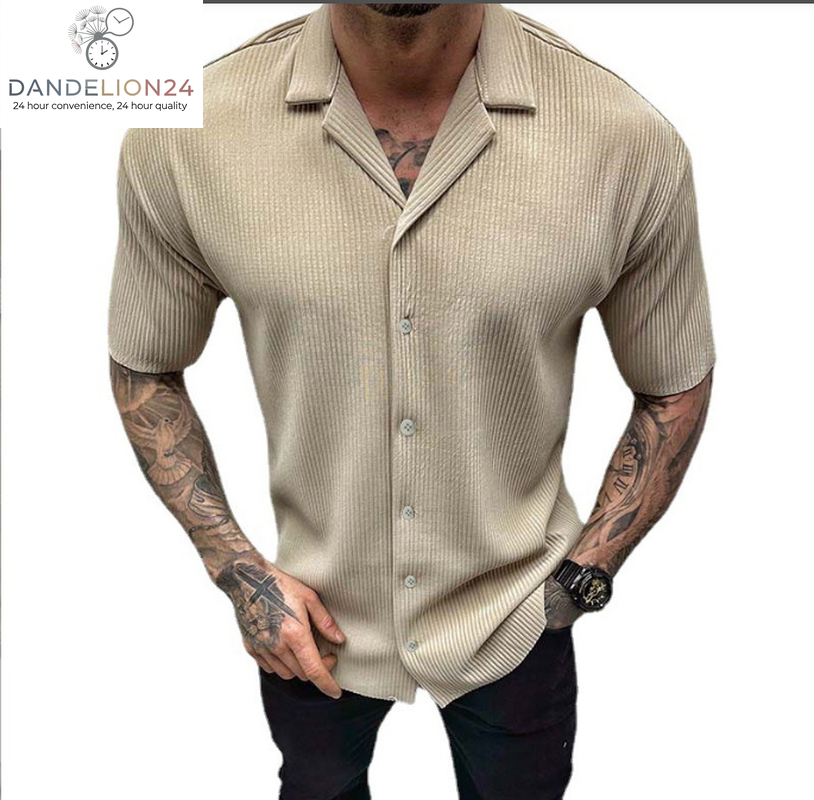 Men'S Cardigan Solid Color Short Sleeve Shirt