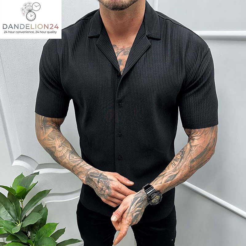 Men'S Cardigan Solid Color Short Sleeve Shirt