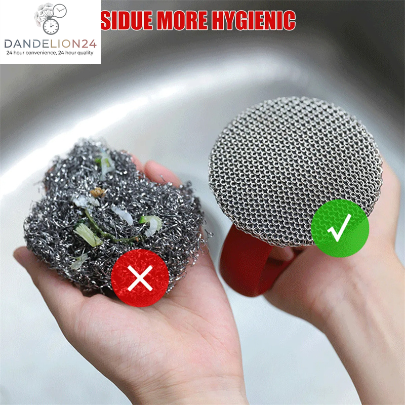 Cast Iron Scrubber 316 Stainless Steel Cast Iron Scrubber with Handle Steel Wool Scrubber round Chainmail Scrubber Brush Kitchen Gadgets