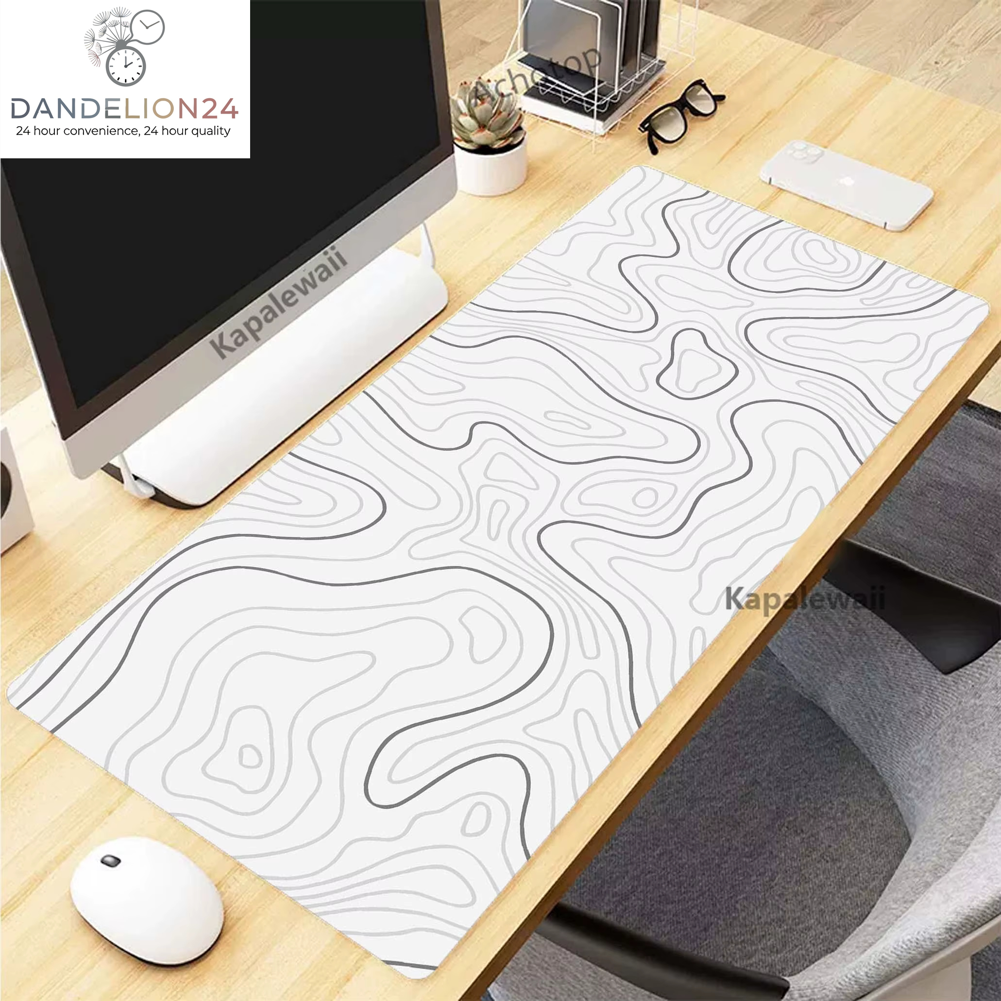 Black and White Topographic Map Art Mouse Pad XXL Mousepad Rubber Keyboard Pads Gaming Setup Accessories Mouse Mat 900X400Mm