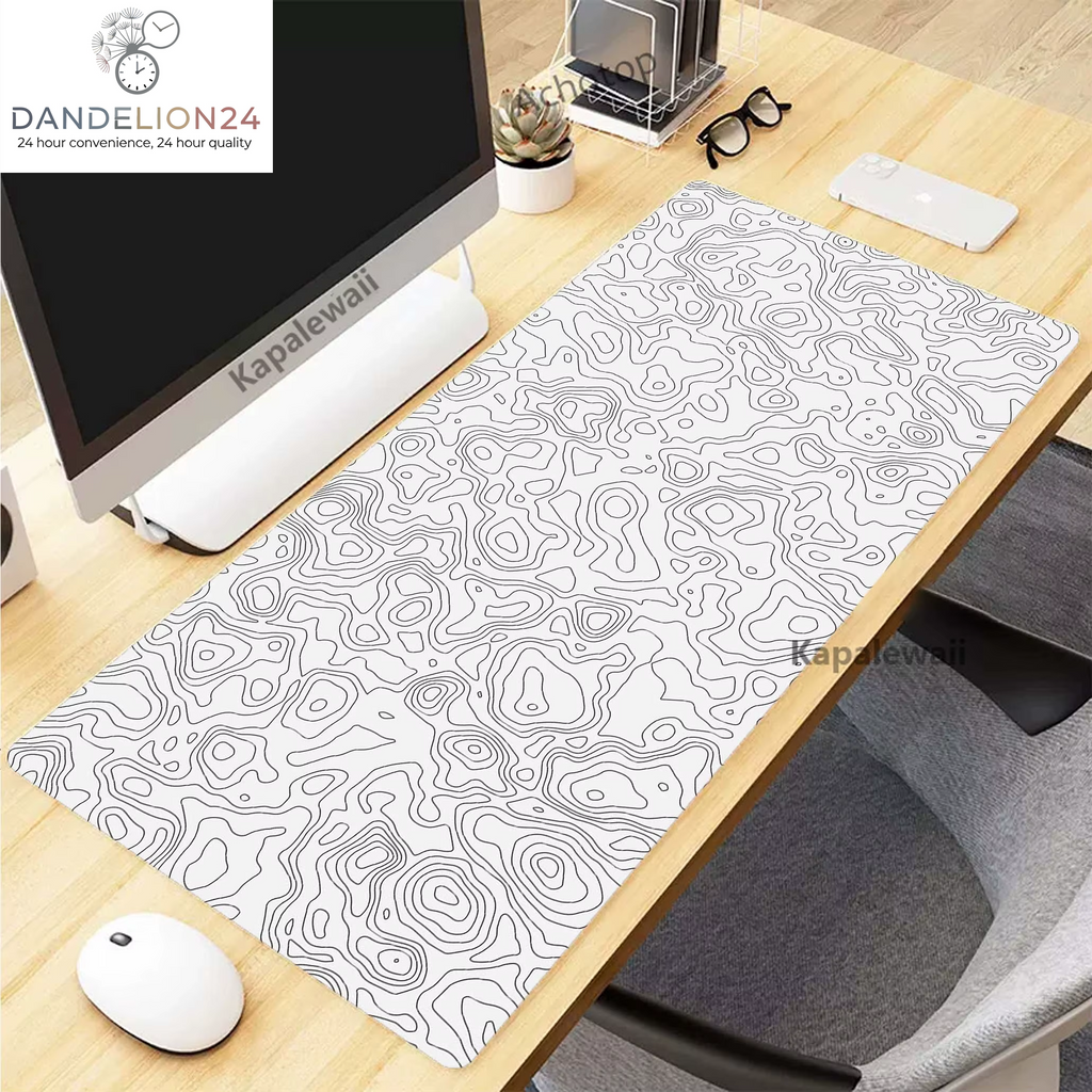Black and White Topographic Map Art Mouse Pad XXL Mousepad Rubber Keyboard Pads Gaming Setup Accessories Mouse Mat 900X400Mm
