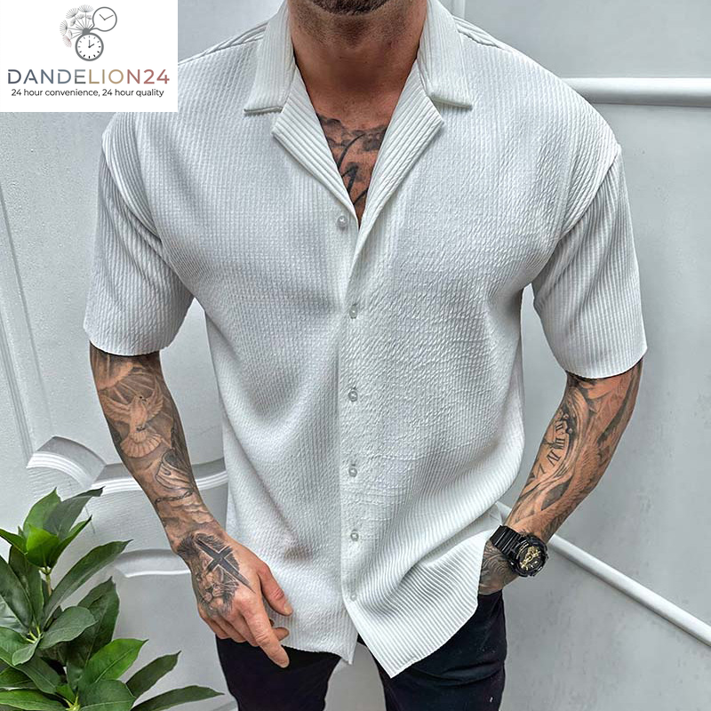 Men'S Cardigan Solid Color Short Sleeve Shirt