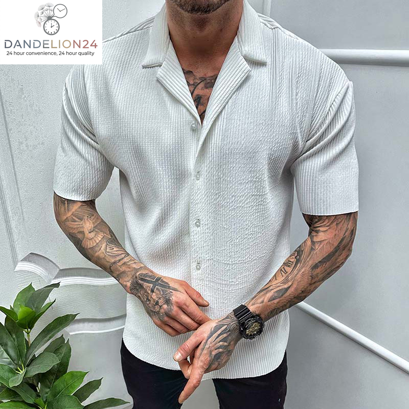 Men'S Cardigan Solid Color Short Sleeve Shirt